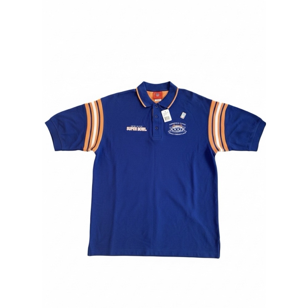 VTG NFL 1/4 Button Up Polo Shirt Sz L Blue/Orange Super‎ Bowl 39 2005 Heavy Y2K